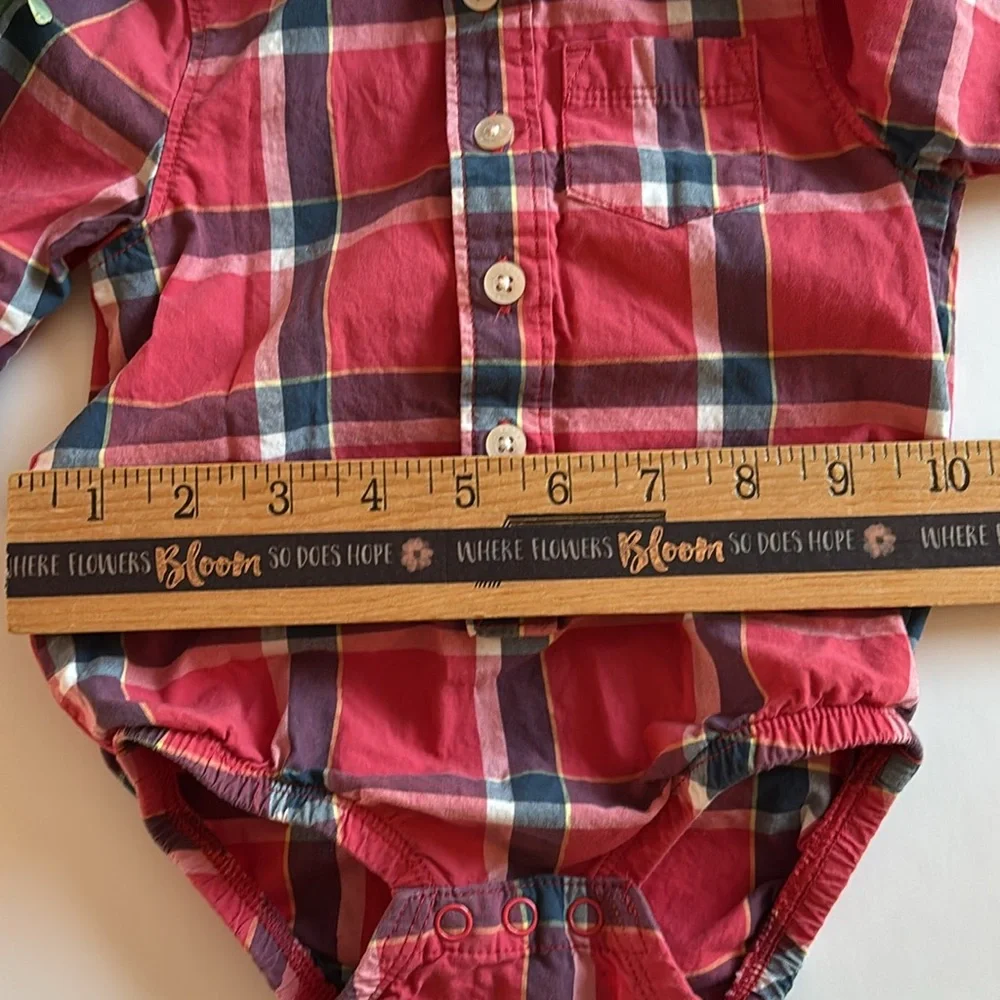 Oshkosh Boys 6M Button Down red Shirt Snap bottom Oshkosh 6 month bodysuit